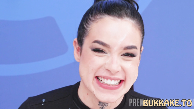 Premium Bukkake - Cute Brunette Saba Lapiedra Gets Some Cum in her Mouth