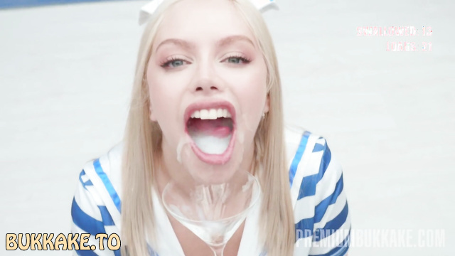 Premium Bukkake - Blonde Bombshell Vivian Lola Enjoys Every Drop of Man's Cum