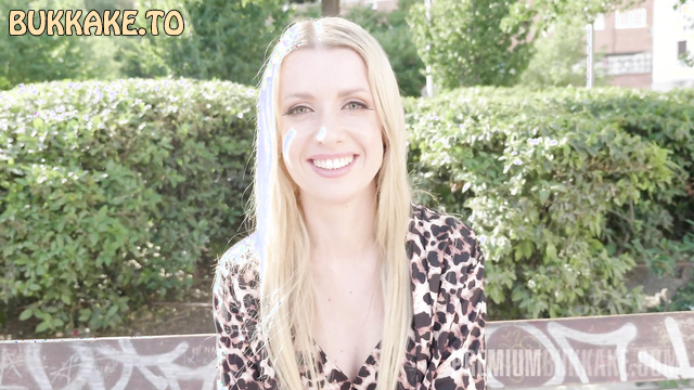 Premiumbukkake - Blonde Babe Adriana Taste Bukkake Bottle On Interview