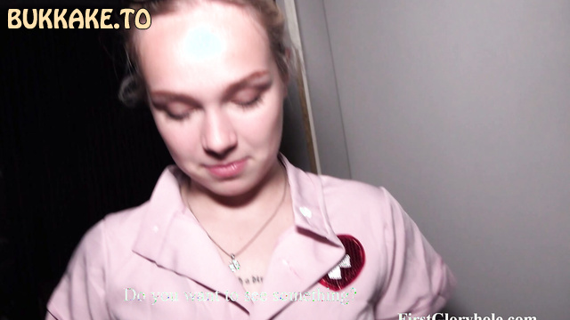 FirstGloryhole - Teen Girl Peach Polina Want Drink All Sperm After Hardcore Gangbang Part 1